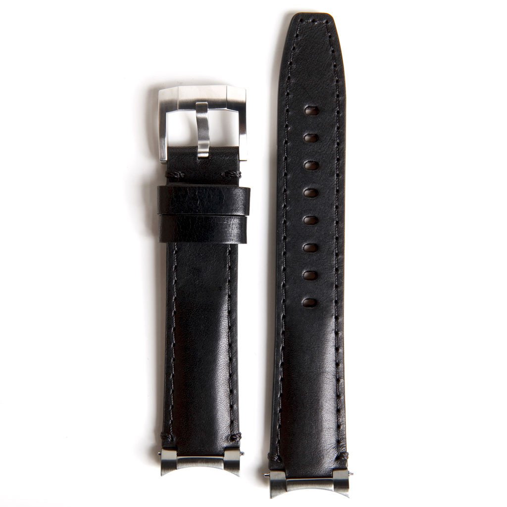 Everest læderrem med stål end link - Black/Black